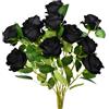 FuxFuis 12 Pz Bouquet di Rose Artificiali in Seta Nera, Rose Artificiali in Seta con Stelo Lungo, Bouquet da Sposa Fiori di Seta, Fiori Artificiali Realistici 50cm, Mazzo di Rose per Matrimonio, Feste