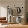 pamo Barra Appendiabiti da Parete in stile industriale - 201x222x32 cm - guardaroba aperto o porta abiti nero con tubi d'acqua per casa e per camera da letto
