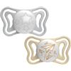 Chicco 2pz Succhietto Micrò in Silicone con Tettina Micro e Scudo ergonomico, 6-16 mesi - Azzurro, Rosa, Lumi - Lumi