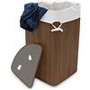 Relaxdays Cesta Porta-Biancheria Angolare in Bambù, 60 l, Pieghevole, con Coperchio, Sacco, 65,5x49,5x37 cm, Marrone