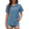Yuson Girl Camicia Donna Estiva Camicetta Donna Manica Corta Camicette in Lino Casual Cotone Blusa Maglietta Scollo a V Tinta Unita Elegante Camicie Top con Bottoni(Blu Scuro, XXL)