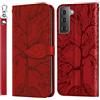 ZZHAO Cover per Samsung Galaxy S21 Plus 5G Custodia Libro Protettiva Caso Premium PU Pelle Flip Portafoglio Case con Kickstand Magnetica Chiusa Porta Carte per Samsung Galaxy S21 Plus 5G - Rosso