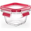 Emsa Clip & Close N10413 - Contenitore in Vetro Quadrato 0,18 l, 100% ermetico, impilabile in 100% Antiscivolo, Lavabile in lavastoviglie, congelatore, Forno, Forno a microonde, Rosso, Trasparente