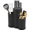 Ksvaye 3 in 1 Ceppo Coltelli da Cucina, Nero Porta Coltelli Cucina con Foro Scarico e Slot Porta, Universal Portacoltelli da Cucina Vuoto, Rotondo Porta Utensili da Cucina, Mantiene Coltelli 8 Pollici