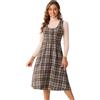 Allegra K Donna Abito Vintage Scozzese Senza Maniche A Vita Alta, Abito Scamiciato Midi A Trapezio con Tasca Marrone XL