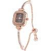 HALUKAKAH Orologio Bambini Brillante con Diamanti - Placcato Oro Rosa - Quadrante Rettangolare Nero - Quarzo, Cinturino Regolabile in Acciaio Inox - Per Ragazzi e Ragazze