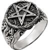 81stgeneration Anello da Uomo in Argento Sterling con Pentacolo e Medaglione di Fuoco | Anello a Forma di Stella in Argento 925 con Fiamme | Gioielli Gotici con Pentagramma per Donna