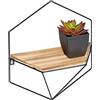 Relaxdays Mensola da Parete, Scaffale in MDF e Metallo, Design Industrial, Esagonale, HxLxP: 35x31x13,5 cm, Nero/Marrone