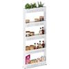 Relaxdays Mobile Salvaspazio, 5 Ripiani, Scaffale Stretto per Bagno & Cucina, Carrello Portaoggetti in Plastica, Bianco