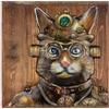 GILDE Quadro Steampunk Cat quadrato - legno e metallo - motivo gatto - marrone - altezza 50 cm x larghezza 50 cm
