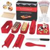 SKYSER Kit Sushi Maker Completo, 20 Pezzi Set per adatto ai principianti da preparare da soli, con stampo per polpette di riso, coltello, tappetino, bacchette, bset completo Piatti da sushi (Rosso)