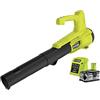 Ryobi Soffiatore a Batteria 18V ONE+ con Batteria 4,0Ah e Caricatore, Turbina Jet 145 km/h e 7.1 m³/min, Compatto e Leggero, per Foglie, Terrazzi e Pulizia Giardino, RY18BLA-140