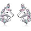 Uooker Orecchini a Bottone Unicorn Girls S925 Orecchini a Bottone Ipoallergenici in Argento Sterling con Orecchini a Bottone Colorati Scintillanti in Pietra CZ Unicorn Regali per Donne Ragazze
