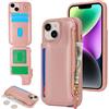 SailorTech per iPhone 14 Plus Custodia per telefono con porta carte di credito per uomo, iPhone 14 Plus Custodia con slot per carte di credito Portafoglio Zipper per donna-Oro Rosa