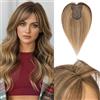 Benehair Toupet Capelli Donna Veri con Clip 8x11cm Air Frangia Clip Capelli Veri Fatto a Mano 25cm Extension Clip Capelli Naturali con Frangia, 20g Marrone Medio&Biondo Scuro #4P27