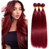 Tuheerst Straight Human Hair Bundles #99J Burgundy Red Bundel Echthaar Human Hair Extensions Echthaar Tressen Double Weft Remy Hair 1 Bundle Total 150g 30 32 34 Inch