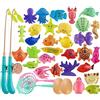 Ruutcasy Set di 40 giocattoli da pesca magnetici per bambini, con canna da pesca e rete, pesci galleggianti in plastica per vasca da bagno