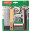 Derwent Academy Set da 12 Pezzi, 6 x Matite, 2 x Blocchi di Grafite, 2 x Bastoncini da Disegno, 2 x Pastelli, 2 x Carboni in Salice, 1 x Lima di Carta Vetrata, 1 x Sfumino, 1 x Gomma da Cancellare