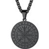 ChainsHouse Collana Uomo Catena Vichinga in Acciaio Inossidabile con Ciondolo a Bussola con Rune Placcato Argento/Oro/Nero, Gioielli Amuleto di Moneta alla Moda per Uomini e Donne
