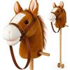 CELMAN Hobby Horse Cavallo Bastone Marrone con Suono - Effetti Sonori Premendo l'Orecchio, Asta in Legno con Ruote e Maniglie, Giocattolo Bambini 3+