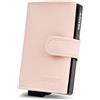 K ' KRASEN ' KRASEN' - Portafoglio e Porta Carte Saffiano Rosa con Sistema Anti-Clonazione, Scatoletta in Alluminio Assemblata a Mano, Bottone e Cerniera Porta Monete