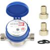 Penbinmall Contatore dell'acqua da giardino da 1/2, calibrato, per acqua fredda, 15 mm, con accessori di montaggio e copertura protettiva, contatore acqua fredda con lancette e display digitale, 0-40 °C, 1,5 m³