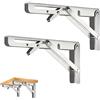 CEEYSEE 2 console pieghevole da 350 mm, in acciaio inox, resistente, pieghevole, angolo di 90 gradi, salvaspazio, pieghevole, per studio, garage, ufficio, tavolo, casa, cucina (argento 350 mm)