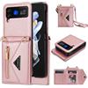 Jeelar ESONG Cover per Samsung Galaxy Z Flip 3,con 4 Porta Carte Slot/Chiusura Magnetica,Antiurto Flip Wallet Protettiva Case con supporto/Laccio Tracolla,Custodia in pelle PU premium-Rosa
