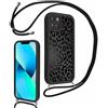 Kueqeay Cover con Cordino per iPhone 13 Mini 5,4", Aesthetic Leopardata Motivo Nero Custodia con Laccio Tracolla Cordoncino Morbida TPU Silicone AntiGraffio Antiurto Bumper Protettiva Case, 01