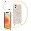 Kueqeay Cover con Cordino per iPhone 12 Mini 5,4", Aesthetic Leopardata Motivo Bianco Custodia con Laccio Tracolla Cordoncino Morbida TPU Silicone AntiGraffio Antiurto Bumper Protettiva Case, 02