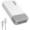 NOBIS 20000mAh 45W Power Bank | Caricatore Portatile con USB-C In/Out, 4 porte, display LED digitale e ricarica rapida compatibile con Phone 17 e S25(Bianco)