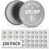 ViCep 100-Pack Batteria CR2032 Batterie CR 2032 a Bottone al litio 3V per portachiavi per auto, orologi, calcolatrici, luci a led e altro