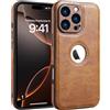 SOUTEM Custodia in pelle PU per iPhone 16 Pro Max,Cover di Protezione per L'obiettivo della Fotocamera,PU Pelle Sottile Lusso Business Antiscivolo Grip Rugged Antiurto Pieno Protettivo Case(Marrone)