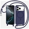 SLWYF Cover Compatibile con Samsung Galaxy A57 Cover Magnetica, Silicone TPU Morbido Corda Collana Necklace Regolabile Stylish con Catena Ultra Sottile Case, Blu navy
