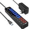 Atolla Hub USB attivo 3.0 con alimentatore da 48 W (12 V/4 A), 11 porte USB 3.0 (7 porte dati + 4 porte di ricarica intelligente) con singolo interruttore on/off e alimentatore di rete per dispositivi