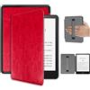 Miimall Custodia Compatibile con Kindle Colorsoft 2024, Cover Antiurto in PC, Cover Protettiva Anti-Scivolo in Pelle PU, Strap Elastico per Mano, Case in Pelle per Kindle Colorsoft 2024, Rosso