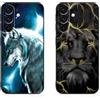 DiaryTown 2 Pezzi Cover per Samsung Galaxy A36 5G Custodia Nero Silicone Morbida Gomma Ultra Back Case con Disegno Motivi Antiurto Protettivo Cover per Galaxy A36 5G - Lupo & Leone