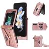 Jeelar ESONG Cover per Samsung Galaxy Z Flip 5,con 4 Porta Carte Slot/Chiusura Magnetica,Antiurto Flip Wallet Protettiva Case con supporto/Laccio Tracolla,Custodia in pelle PU premium-Rosa