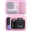 Supmay custodia di trasporto dura per foto camera digitale Kodak PIXPRO AZ405 / AZ528 / AZ425 / AZ255 / AZ401, Borsa di viaggio con tasca in rete per batteria, Cavo USB, Rosa