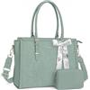 MOSISO Borsa Tote Laptop Donna,17-17,3 Pollici PU Pelle,Compatibile con MacBook,HP,Dell,Asus Notebook,Borsa Computer con Stampa Frontale Rilievo Ibisco Retro, Sciarpa Seta e Pochette,Verde Antico