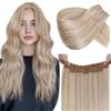 LaaVoo Extension Capelli Veri Filo Invisibile, Biondo Sporco con Highlight Biondo Candido, 45cm 80g, Capelli Remy Lisci, Volume Istantaneo, per Feste e Cerimonie, Colore 18-613