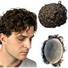 N.L.W. NLW Protesi Capelli Uomo Toupee Sistema di sostituzione dei capelli umani ricci 10 mm Parrucca di capelli umani naturali traspiranti in pizzo svizzero per uomini 10x8' #4 Marrone chiaro