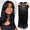 S-noilite Hair Topper Capelli Clip Extension 15 * 15cm Toppers Sintetici per Capelli Sottili Hair Toupet Donna Frontale Extension Lisci Posticci Fringe Toupee,45cm Nero scuro