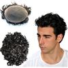 N.L.W. NLW Protesi Capelli Uomo Toupee Sistema di sostituzione dei capelli umani ricci 10 mm Parrucca di capelli umani naturali traspiranti in pizzo svizzero per uomini 10x8' #1 Nero Jet