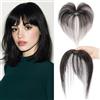 Benehair Toupet Capelli Donna Veri con Clip 5x12cm French Frangia Clip Capelli Veri Fatto a Mano Extension Clip Capello Naturali con Frangia, 9g Nero Naturale #1B