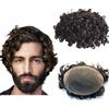 N.L.W. NLW Protesi Capelli Uomo Toupee Sistema di sostituzione dei capelli umani ricci 10 mm Parrucca di capelli umani naturali traspiranti in pizzo svizzero per uomini 10x8' #1B Nero naturale