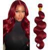 Lakaisa Body Wave Human Hair Bundles #99J Burgundy Human Hair Extensions Capelli Naturali Umani Donna Extensions Sew in Hair Single Bundle Real Hair Low Shedding for Woman 12 Pollici
