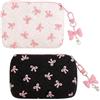 CFEWV 2 Pezzi Mini Pochette Donna in Velluto a Coste, Trousse da Borsetta per Trucchi e Rossetti, Beauty Case da Viaggio Portatile, Organizer per Cosmetici, Ideale Regalo per Amica