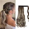 Gairyan 50cm Coda Capelli Extension Coda di Cavallo Mossi Posticci per Capelli Wrap Around Ponytail Extension Finta Estensione Sintetici Ondulati Ricci Lunghi per Donna, Marrone Castagna & Biondo