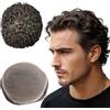 N.L.W. NLW Protesi Capelli Uomo Toupee Sistema di sostituzione dei capelli umani ricci 10 mm Parrucca di capelli umani naturali traspiranti in pizzo svizzero per uomini 10x8' #2 Marrone profondo